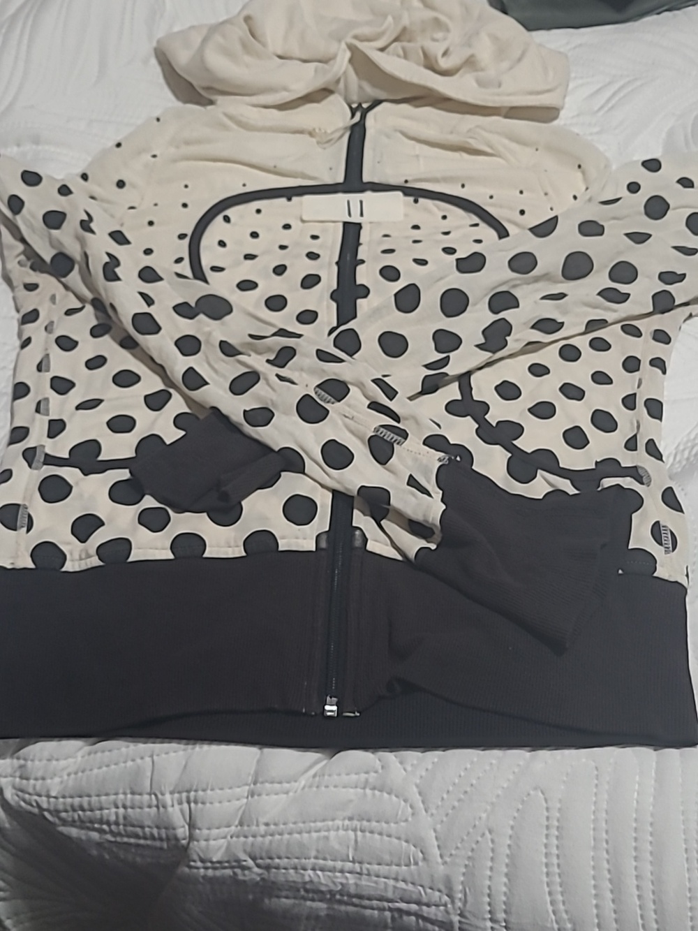 Polka Dot Hooded Zip Jacket - Cream & Black
